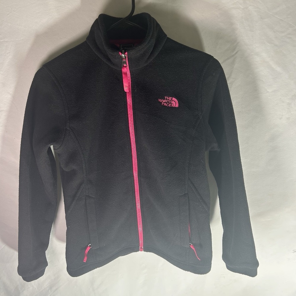 North Face Jacket Girls Youth Medium (10-12) Black  Fleece - Pink Logo